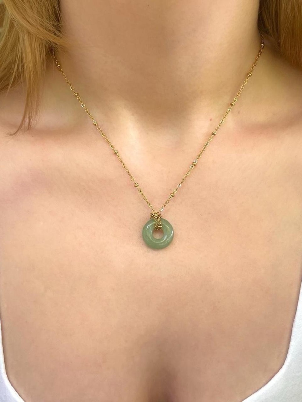 Gold-tone Aventurine Stone Necklace